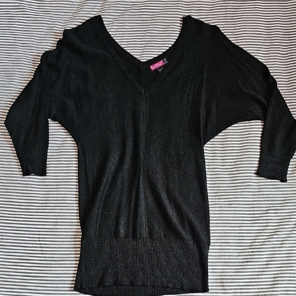 Black V-Neck Tunic Sweater
